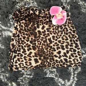 Custom Leopard Print Mesh Mini Skirt with Pink Flower
